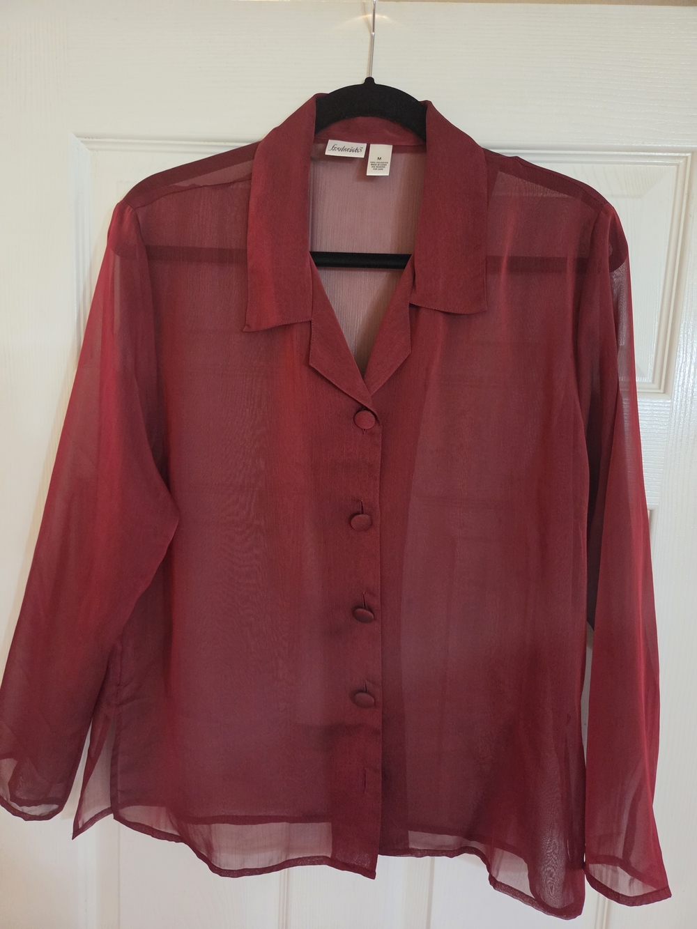 Burgundy Sheer Button-Front Blouse